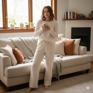 JUICY COUTURE Sleepwear Lounge Pants Size Large White Ribbed Rhinestones pajamas